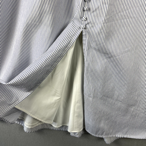 Alex Marie Fit Flare Dress Womens 10 Pinstripe Cinch Puff Sleeve Classy Minimal - Picture 4 of 14